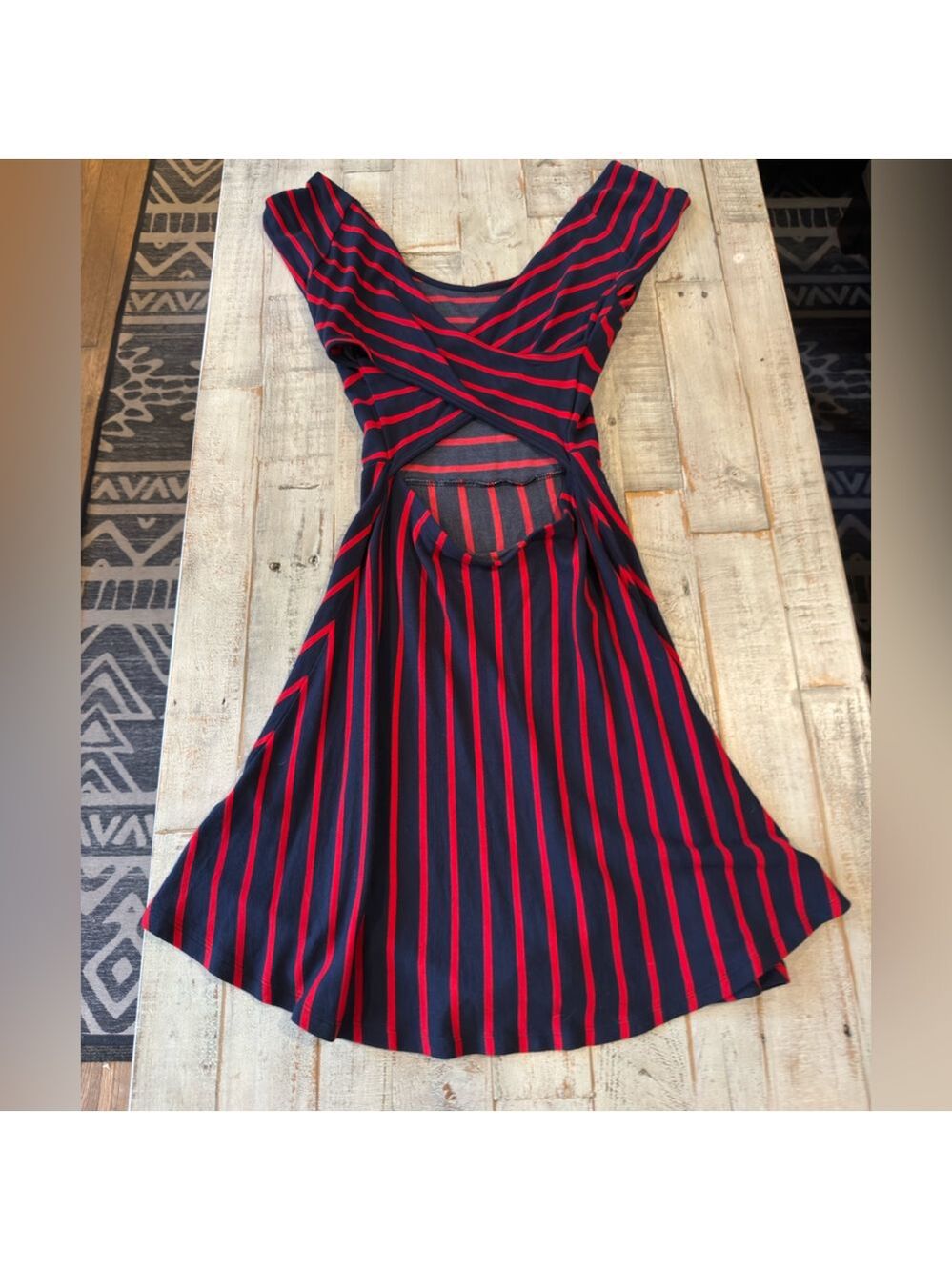 Market & Spruce Asymmetrical Red and Blue Striped Dress - Picture 4 of 4